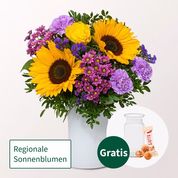 Blumenstrauß Farbenfroh mit Vase & Ferrero Giotto 3er