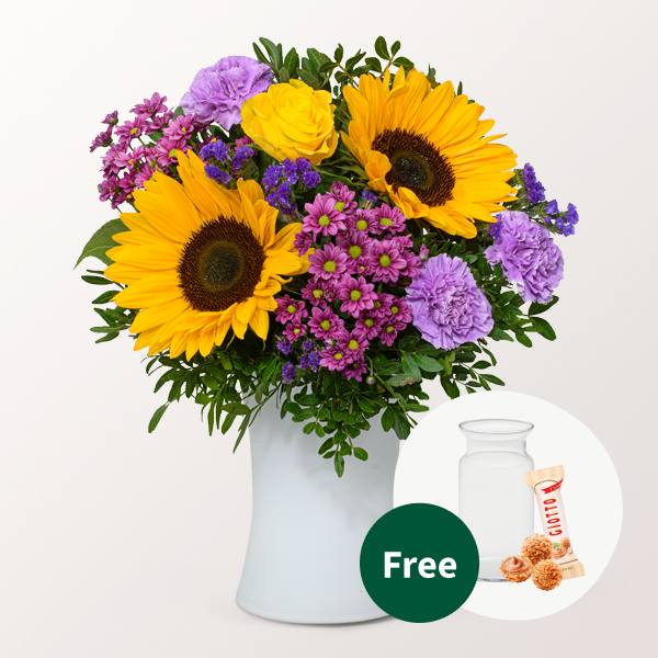 Flower Bouquet Farbenfroh with vase & 3 Ferrero Giotto