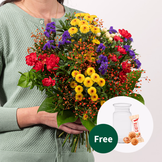 Flower Bouquet Blütenwiese mit vase & 3 Ferrero Giotto