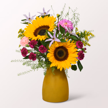 Blumenstrauß Sonnentag mit Vase & Ferrero Giotto 3er