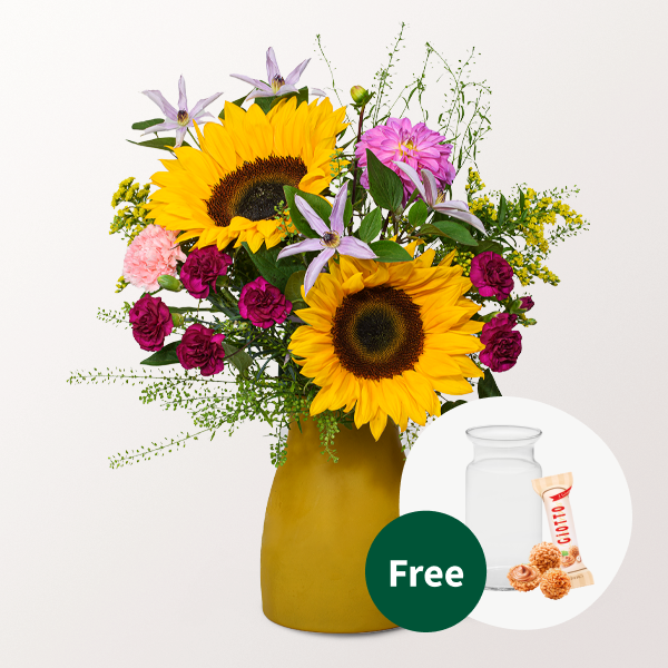 Flower Bouquet Sonnentag with vase & 3 Ferrero Giotto