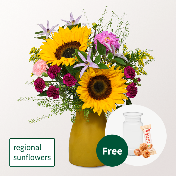 Flower Bouquet Sonnentag with vase & 3 Ferrero Giotto