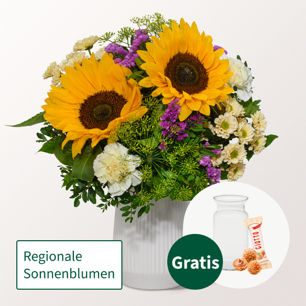 Blumenstrauß Sommergedicht mit Vase & Ferrero Giotto 3er
