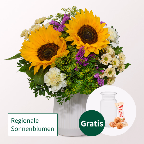 Blumenstrauß Sommergedicht mit Vase & Ferrero Giotto 3er