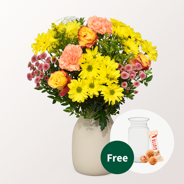 Flower Bouquet Sommerschönheit with vase & 3 Ferrero Giotto