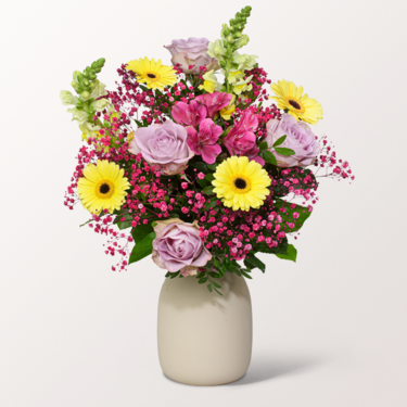 Blumenstrauß Sommerfreude mit Vase & Ferrero Giotto 3er