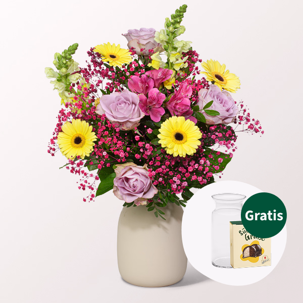 Blumenstrauß Sommerfreude mit Halloren Kugeln & Vase