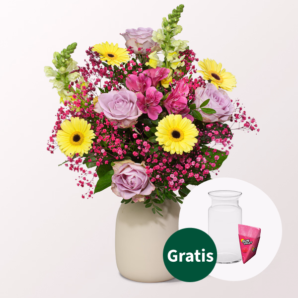 Blumenstrauß Sommerfreude mit Halloren Kugeln & Vase