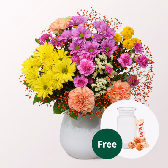 Flower Bouquet Sommergarten mit vase & 3 Ferrero Giotto
