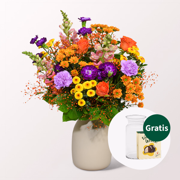 Blumenstrauß Bunter Sommer mit Halloren Kugeln & Vase
