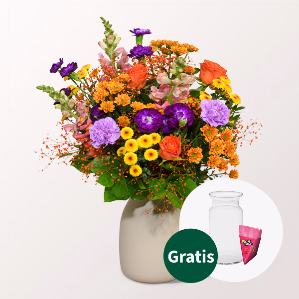 Blumenstrauß Bunter Sommer mit Halloren Kugeln & Vase