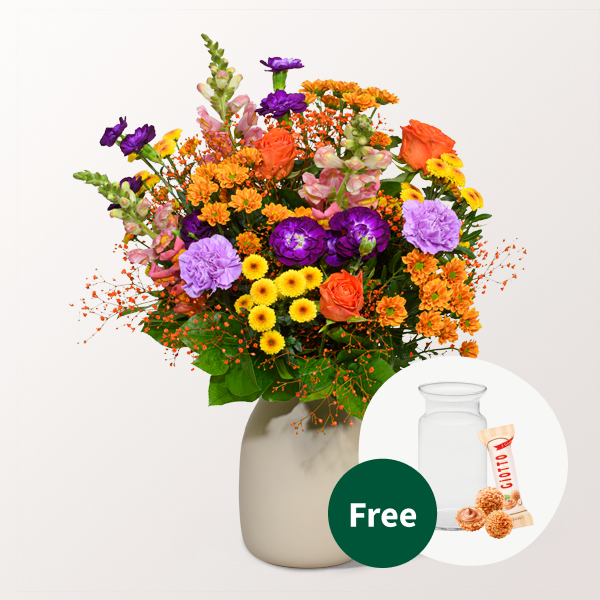 Flower Bouquet Bunter Sommer with vase & 3 Ferrero Giotto