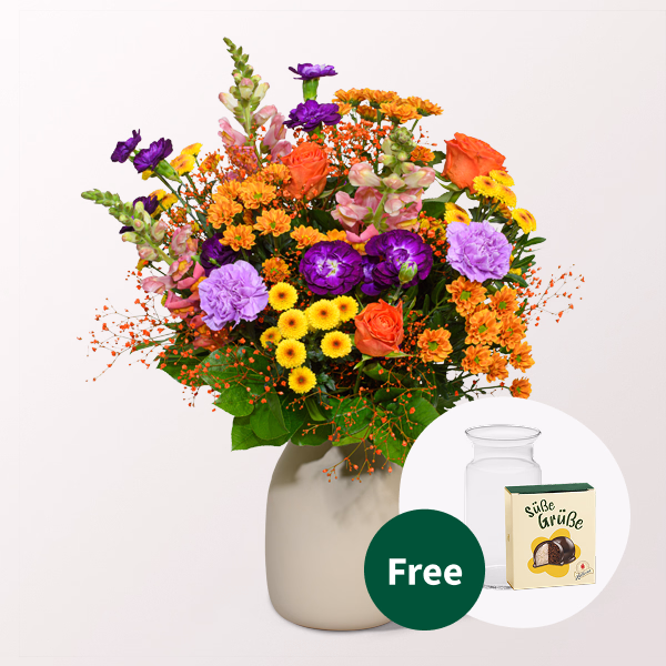 Flower Bouquet Bunter Sommer with Halloren Balls & vase