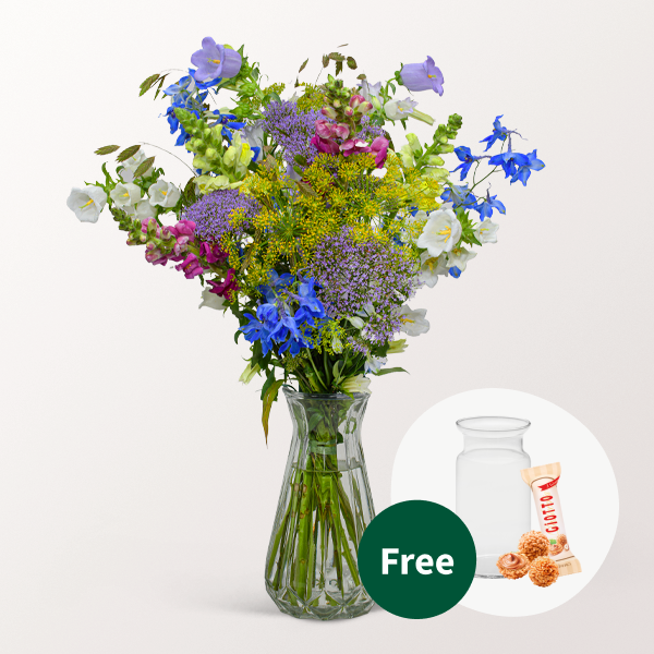 Flower Bouquet Sommerglück mit vase & 3 Ferrero Giotto