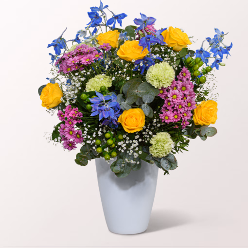 Premium Bouquet Farbspiel with Premium Vase & 3 Ferrero Giotto