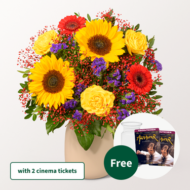 Flower Bouquet Sommerlichter with 2 Cinema Tickets & vase