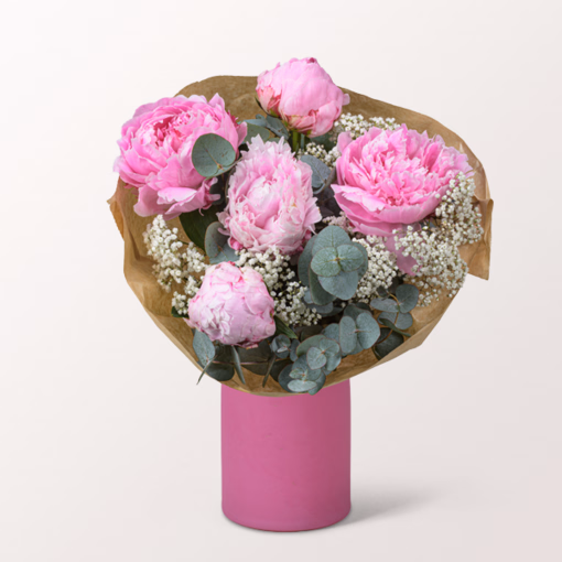 Pfingstrosen-Strauß Herzflüstern mit Vase & Ferrero Giotto 3er
