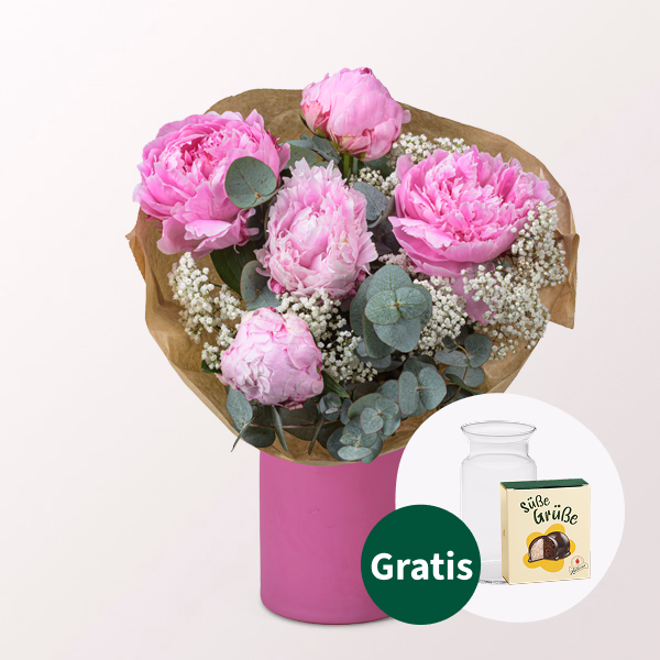 Pfingstrosen-Strauß Herzflüstern mit Halloren Kugeln & Vase