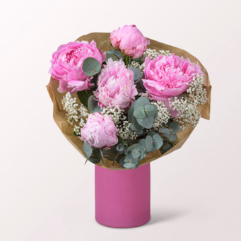 Peonie Bouquet Herzflüstern with vase & Ferrero Giotto