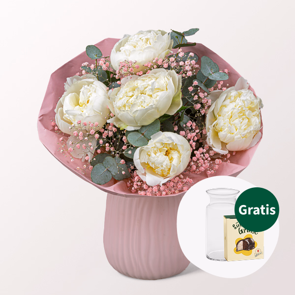 Pfingstrosen-Strauß Peony Power mit Halloren Kugeln & Vase