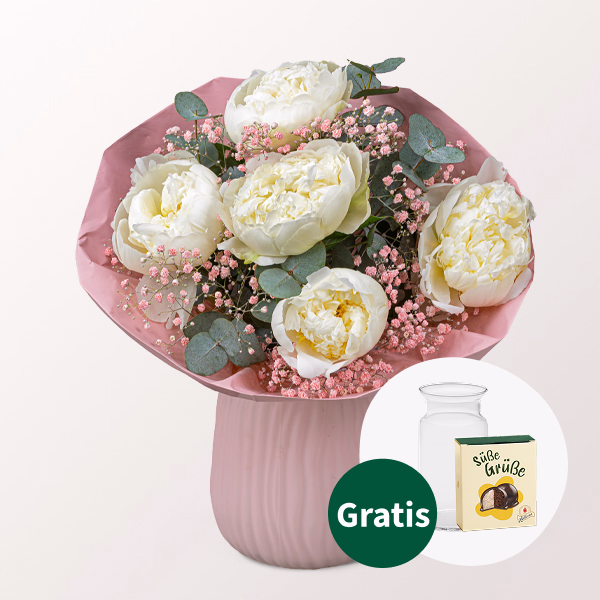 Pfingstrosen-Strauß Peony Power mit Halloren Kugeln & Vase