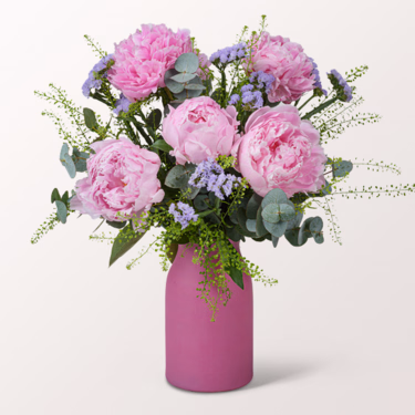 Pfingstrosen-Strauß Blütenherz mit Vase & Ferrero Giotto 3er