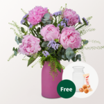 Peonie Bouquet Blütenherz with vase & 3 Ferrero Giotto