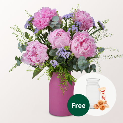 Peonie Bouquet Blütenherz with vase & 3 Ferrero Giotto