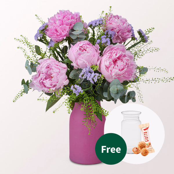 Peonie Bouquet Blütenherz with vase & Ferrero Giotto