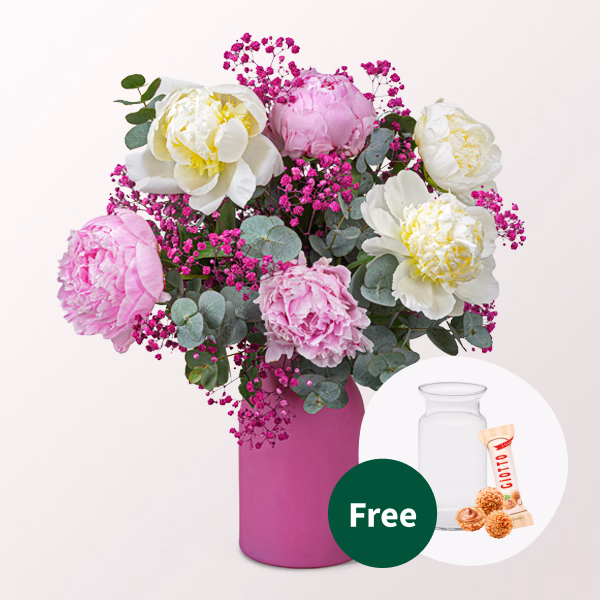Peonie Bouquet Rosenflair with vase & Ferrero Giotto