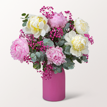 Peonie Bouquet Rosenflair with vase & 3 Ferrero Giotto