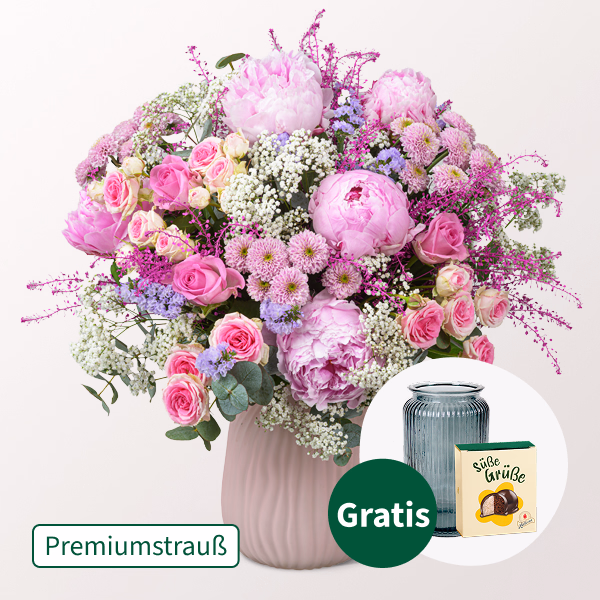 Premiumstrauß Blütenzauber mit Premiumvase & Halloren Kugeln