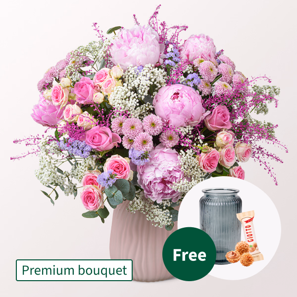 Premium Bouquet Blütenzauber with Premium Vase & Ferrero Giotto