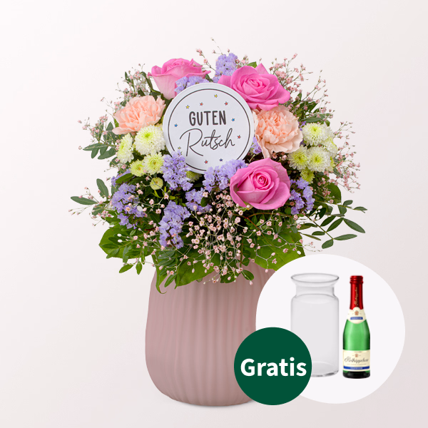 Neujahrs-Strauß „Guter Rutsch“ mit Vase & Rotkäppchen Sekt
