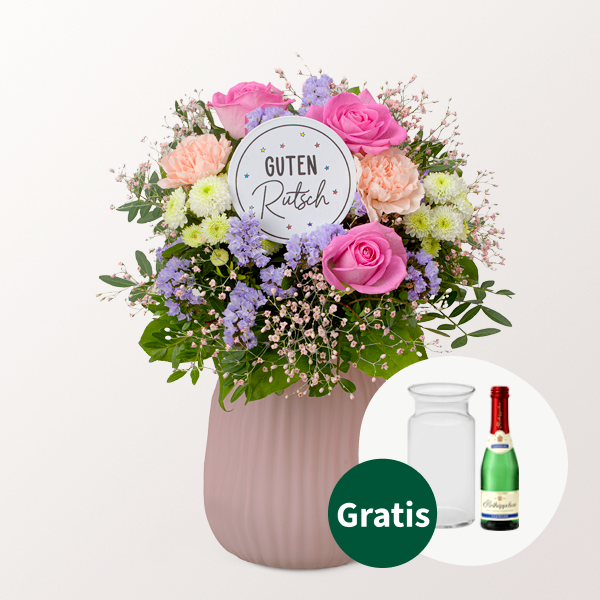 Neujahrs-Strauß „Guter Rutsch“ mit Vase & Rotkäppchen Sekt