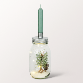 Winterliches Dekoglas mit Kerzenhalter