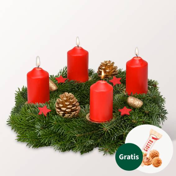Rot-Goldener Adventskranz (Ø 30 cm) mit Ferrero Giotto 3er
