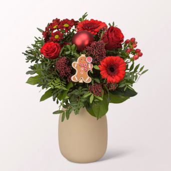 Blumenstrauß Happy Winter mit Vase & Ferrero Giotto 3er