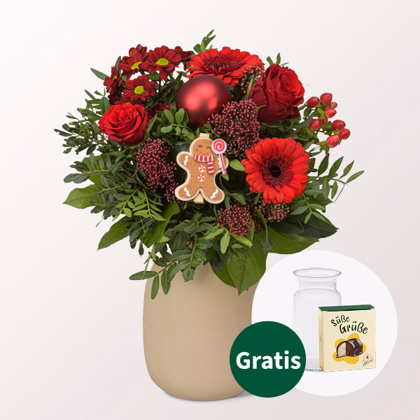 Blumenstrauß Happy Winter mit Halloren Kugeln & Vase
