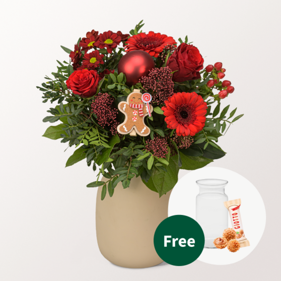 Blumenstrauß Happy Winter with vase & 3 Ferrero Giotto