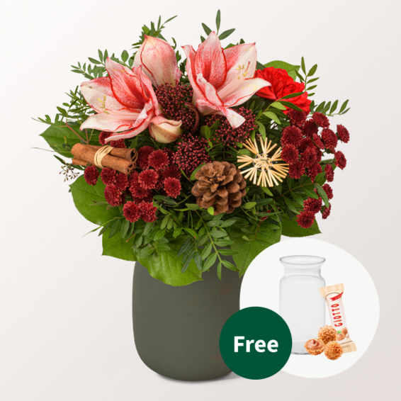 Flower Bouquet Wintermelodie with vase & 3 Ferrero Giotto
