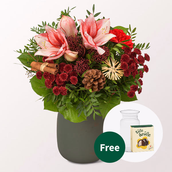 Flower Bouquet Wintermelodie with Halloren Balls & vase