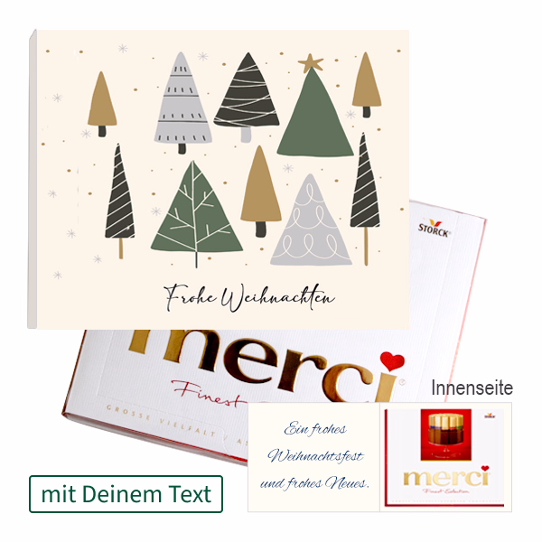 Persönliche Grußkarte mit Merci: Frohe Weihnachten (250 g)