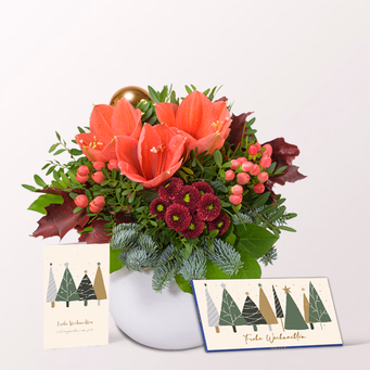 Flower Bouquet Wintermorgen with vase & Merci & Greeting Card