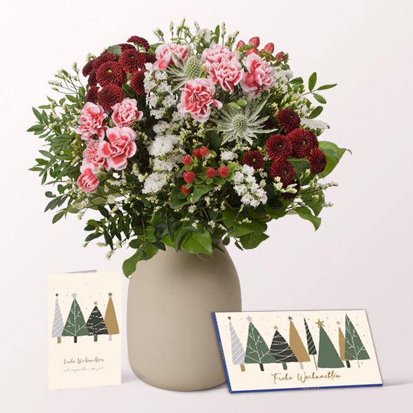 Blumenstrauß Winterlichtung mit Vase & Merci & Motivkarte