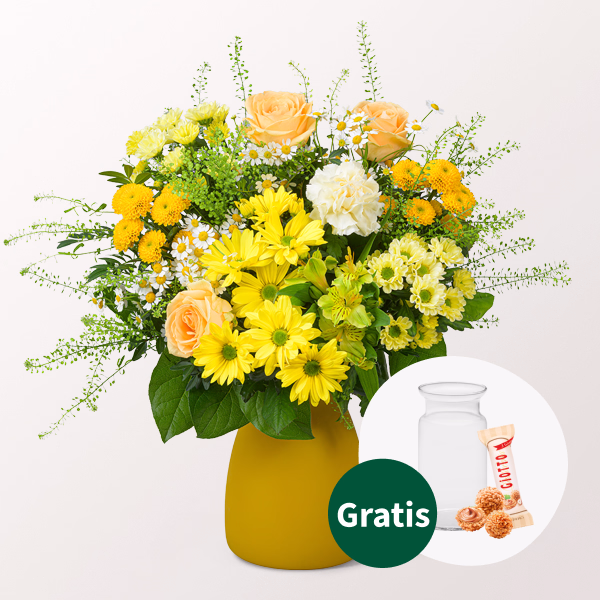 Blumenstrauß Blütenzauber mit Vase & Ferrero Giotto 3er
