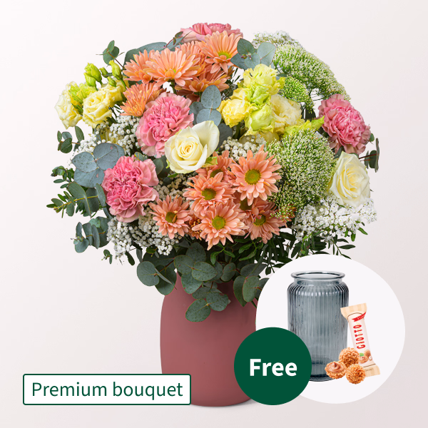 Premium Bouquet Blumenwunder with Premium Vase & Ferrero Giotto