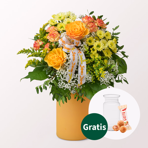 Blumenstrauß Frühlingsfrisch mit Vase & Ferrero Giotto 3er