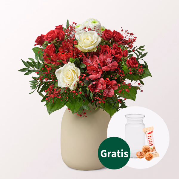 Blumenstrauß Liebesblüte mit Vase & Ferrero Giotto