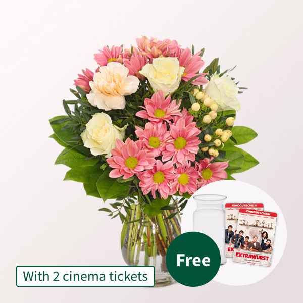 Flower Bouquet Frühlingsmorgen with 2 Cinema Tickets & vase